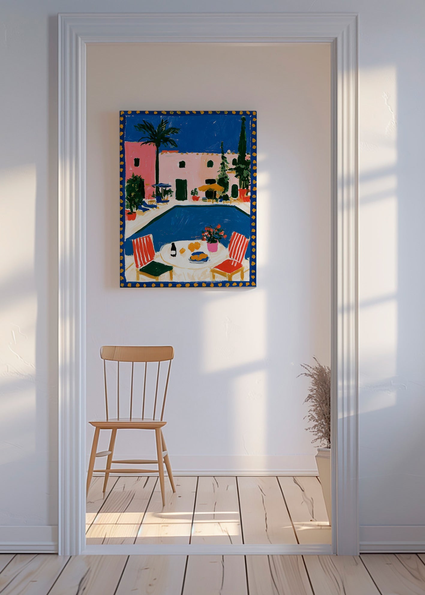 Cuadro de ciudades: villa rosa con piscina – Canvas