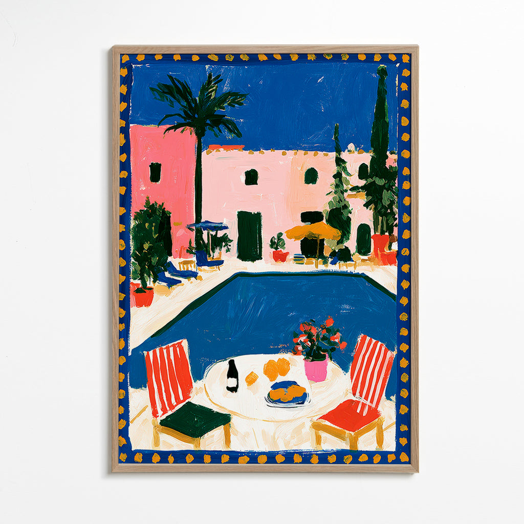 Cuadro de ciudades: villa rosa con piscina – Oak Frame
