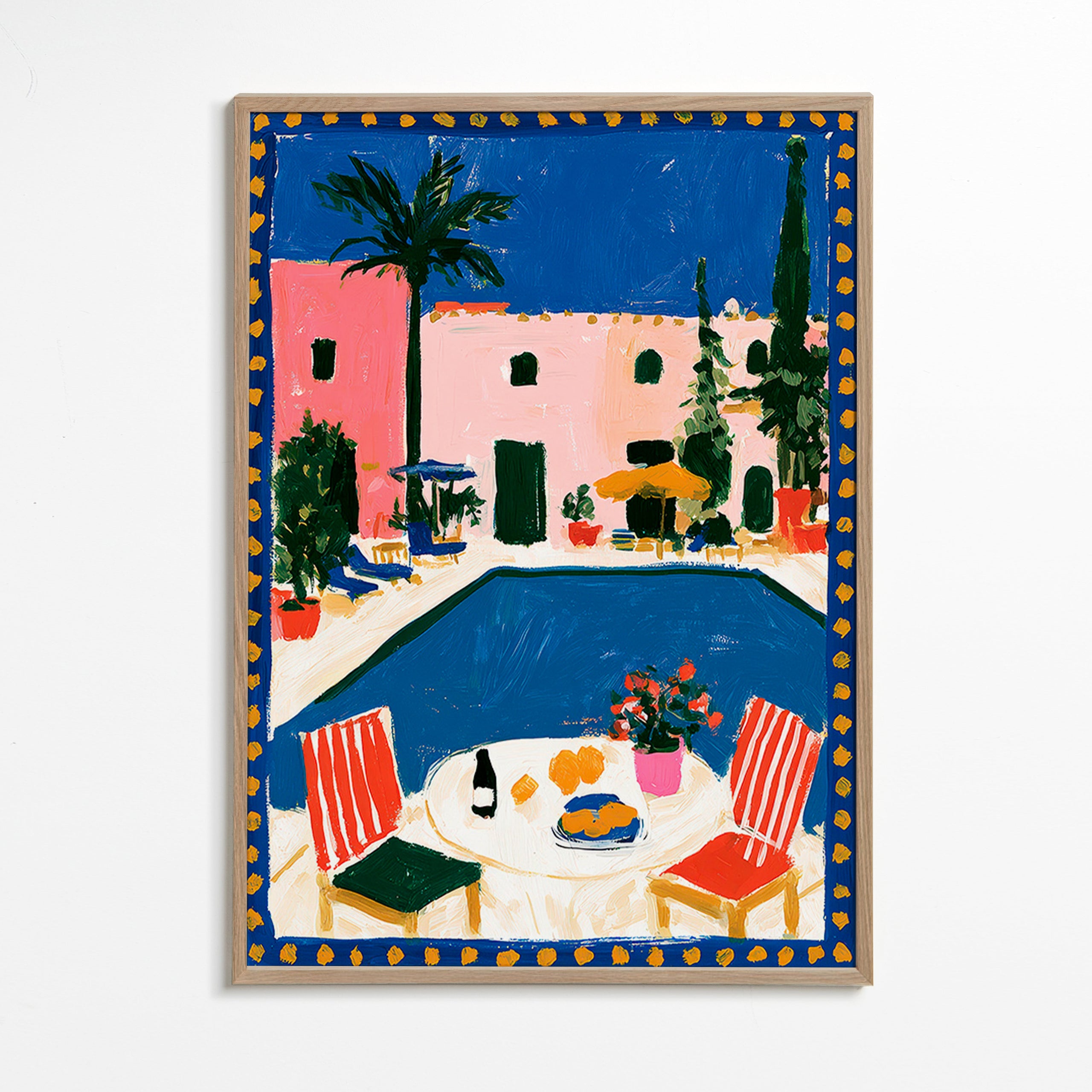 Cuadro de ciudades: villa rosa con piscina – Oak Frame