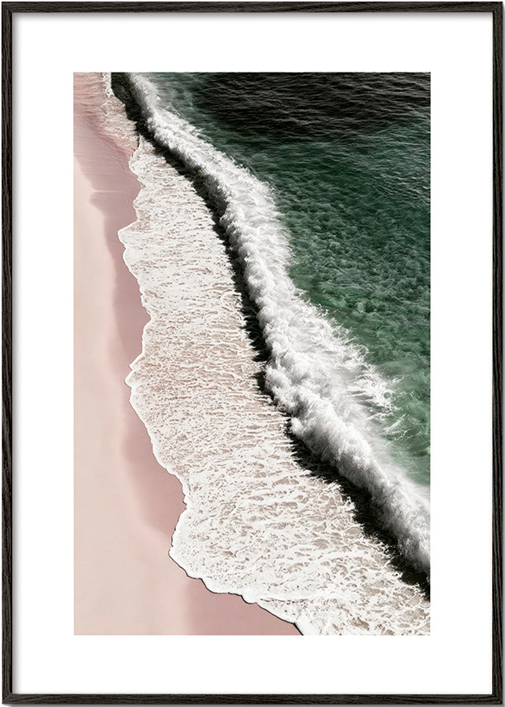 Cuadro de paisaje con costa rosada en vista aérea – Black Frame