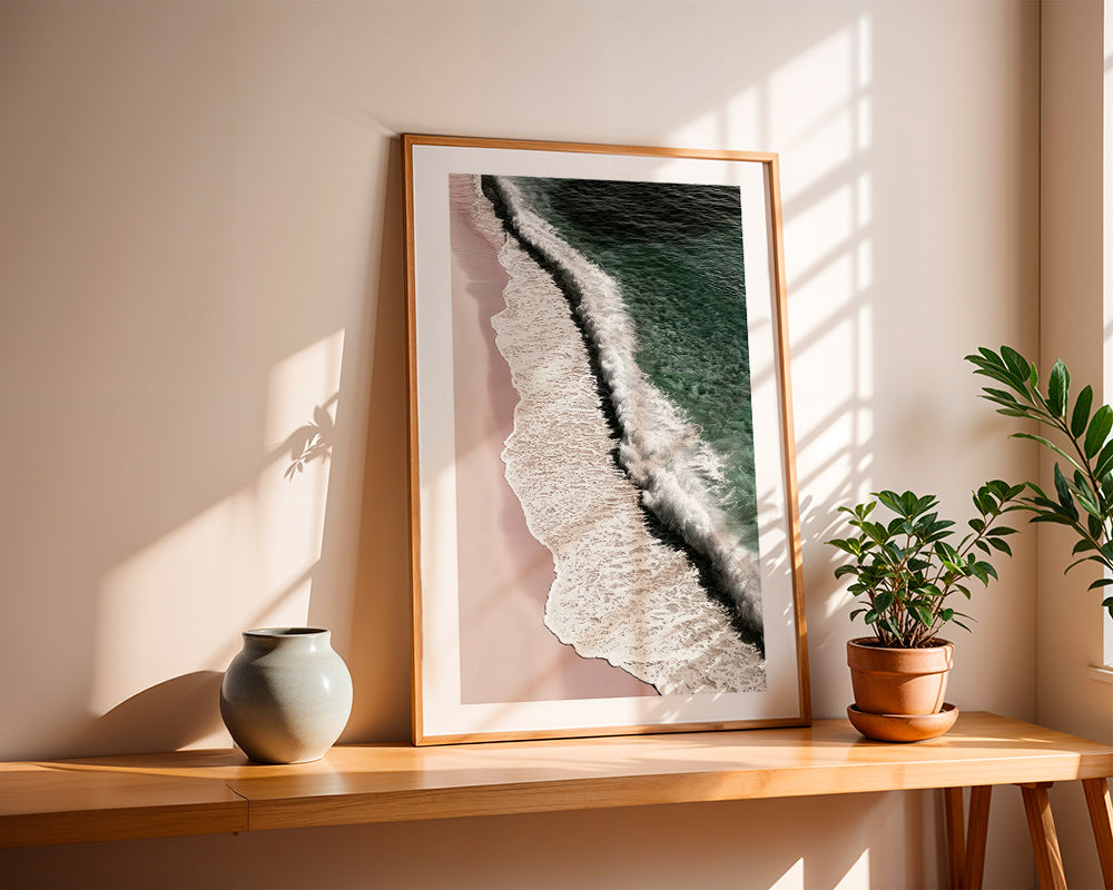 Cuadro de paisaje con costa rosada en vista aérea – Product1