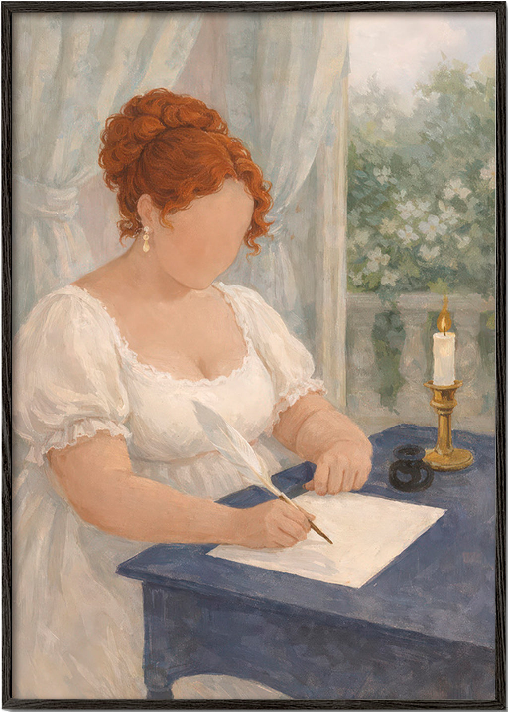 Ilustración romántica de dama escribiendo – Black Frame