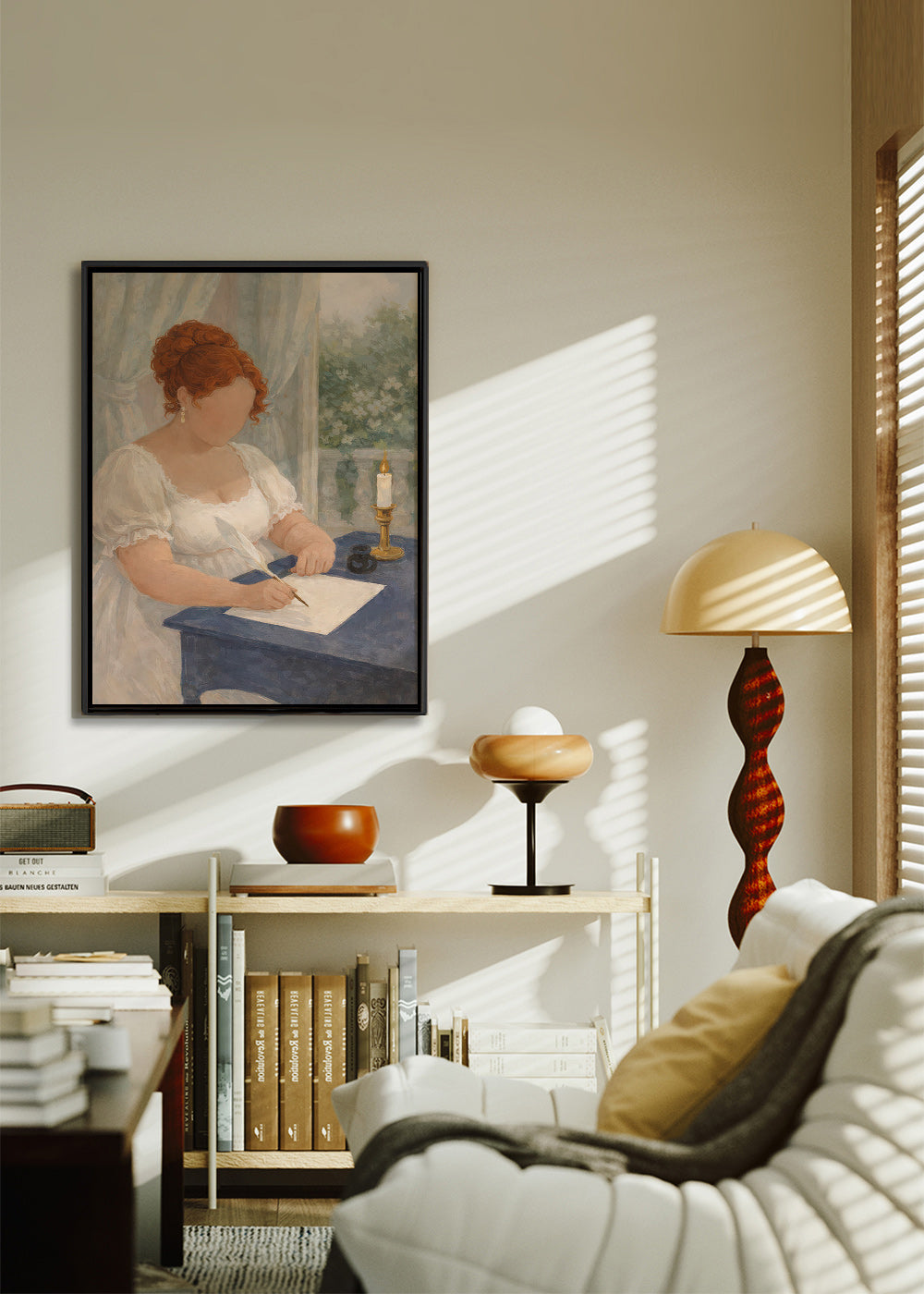 Ilustración romántica de dama escribiendo – Canvas1