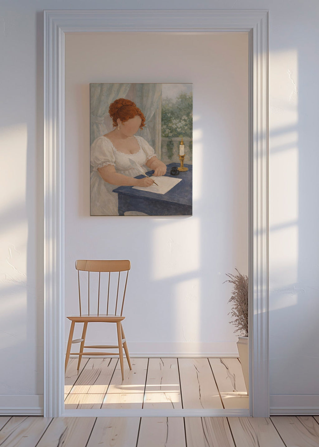 Ilustración romántica de dama escribiendo – Canvas
