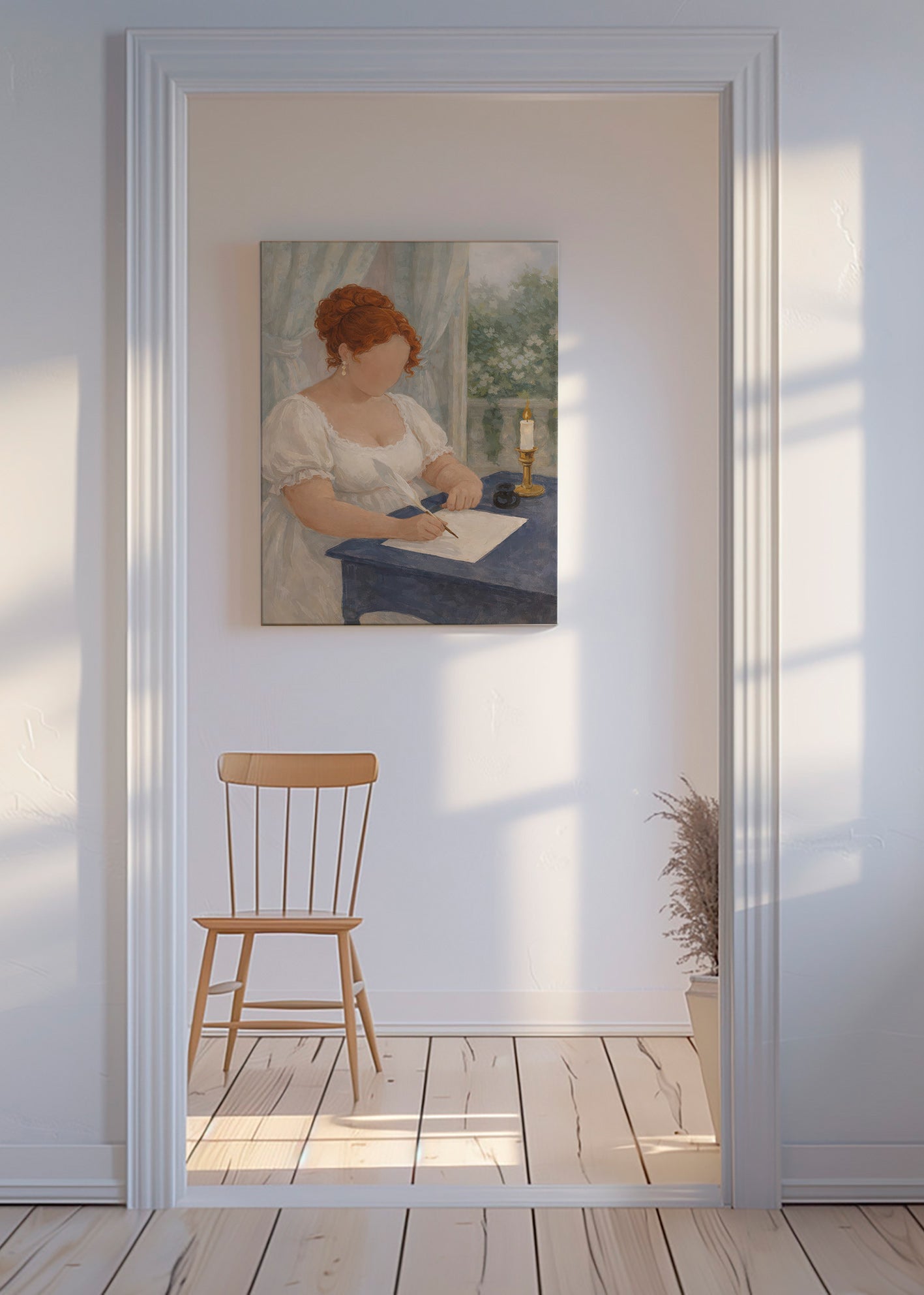 Ilustración romántica de dama escribiendo – Canvas