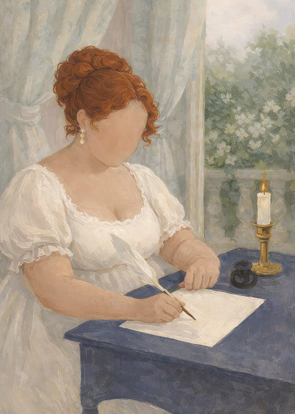 Ilustración romántica de dama escribiendo