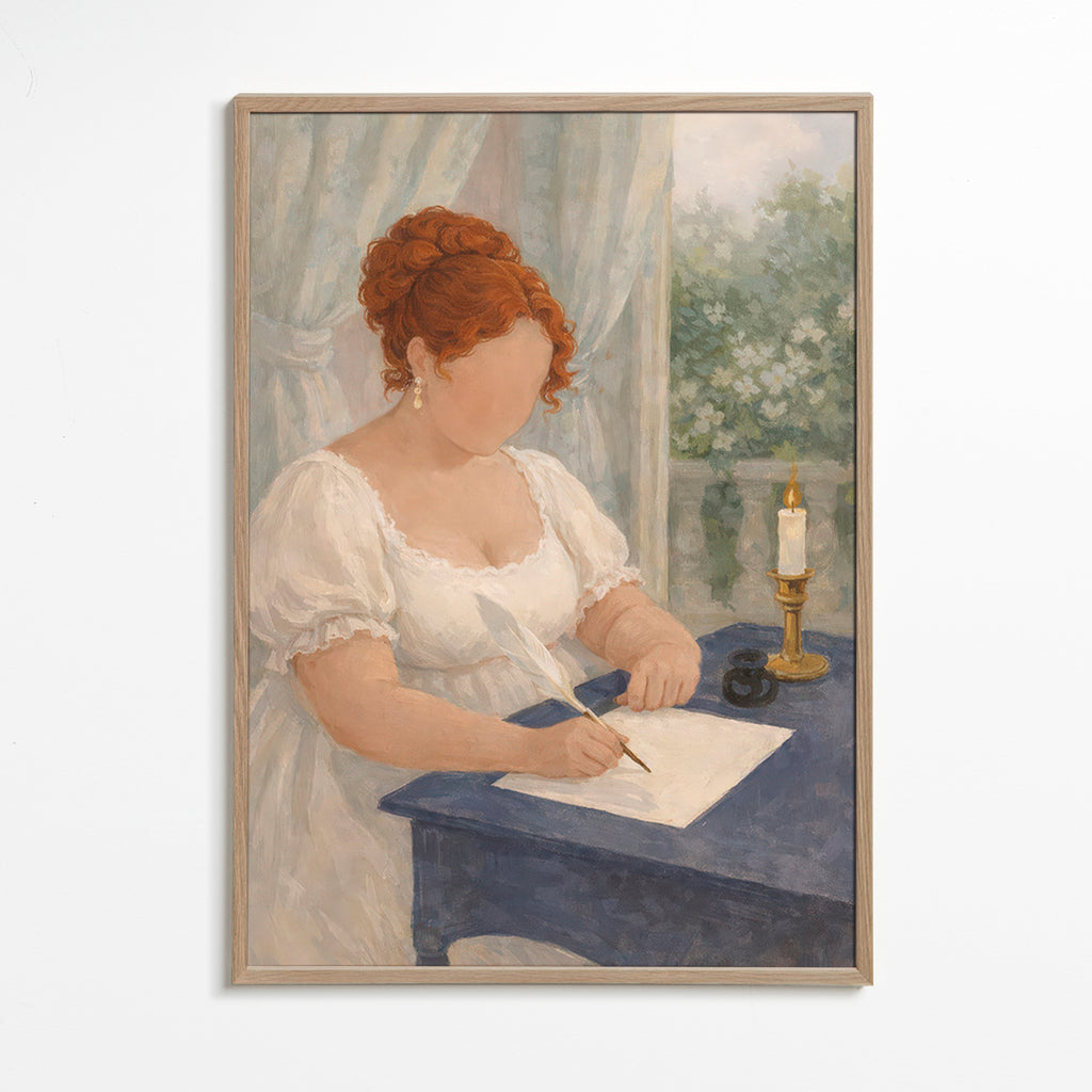 Ilustración romántica de dama escribiendo – Oak Frame