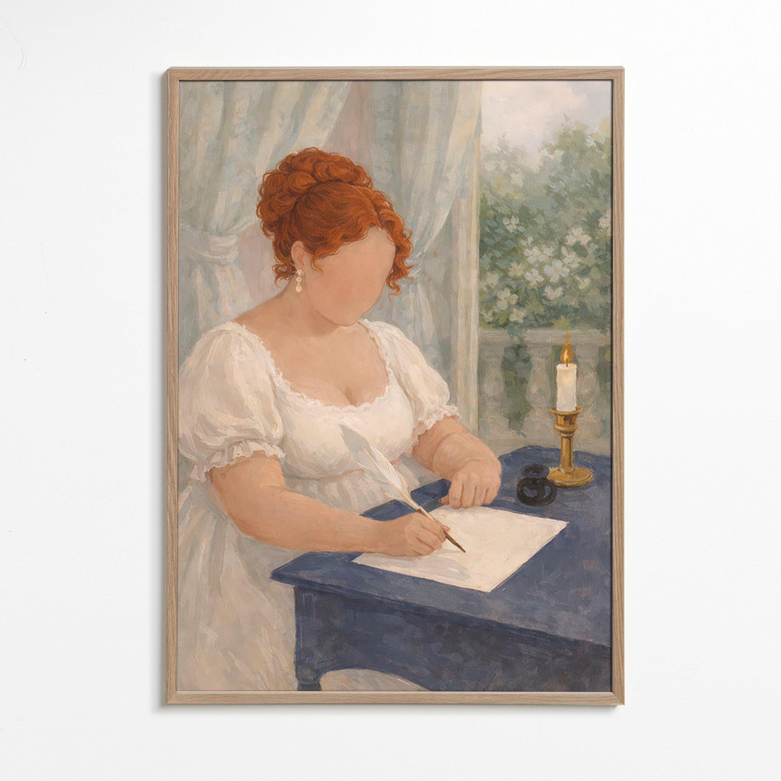 Ilustración romántica de dama escribiendo – Oak Frame