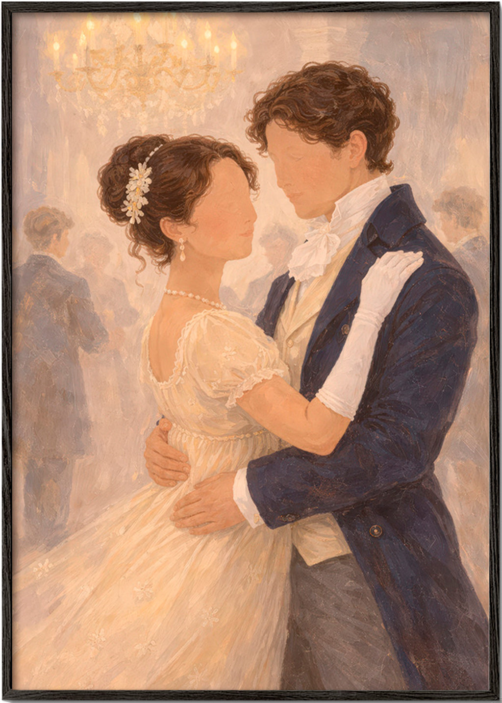 Ilustración de baile romántico en salón antiguo – Black Frame
