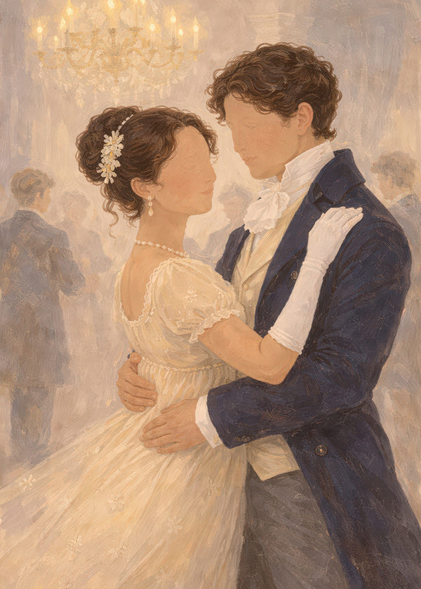 Ilustración de baile romántico en salón antiguo