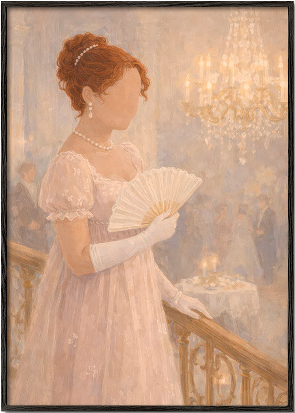 Ilustración de dama en salón de baile antiguo – Black Frame