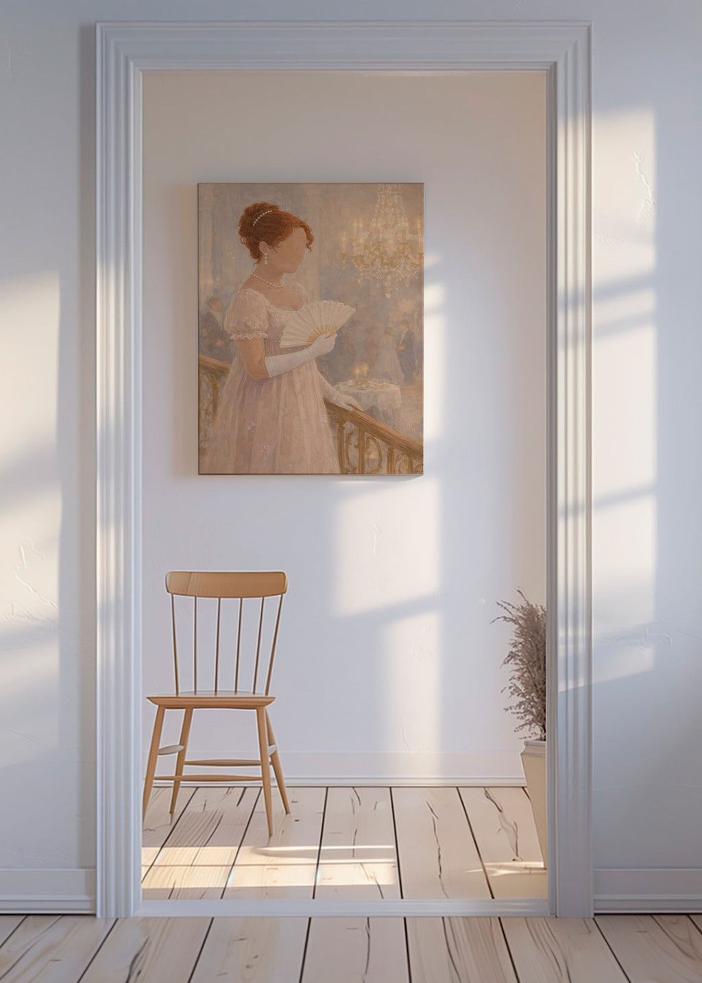 Ilustración de dama en salón de baile antiguo – Canvas