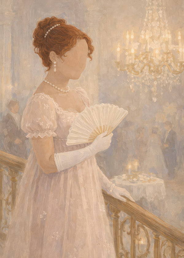 Ilustración de dama en salón de baile antiguo