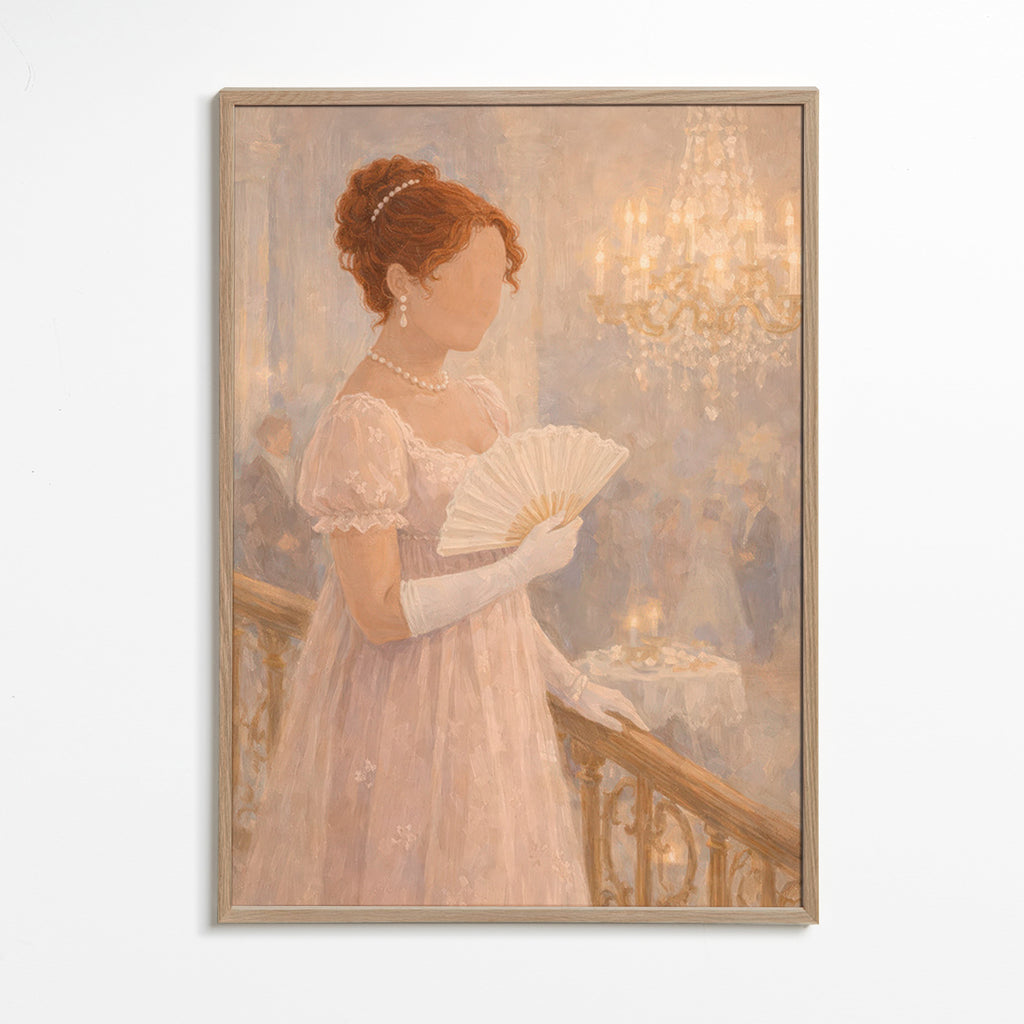 Ilustración de dama en salón de baile antiguo – Oak Frame