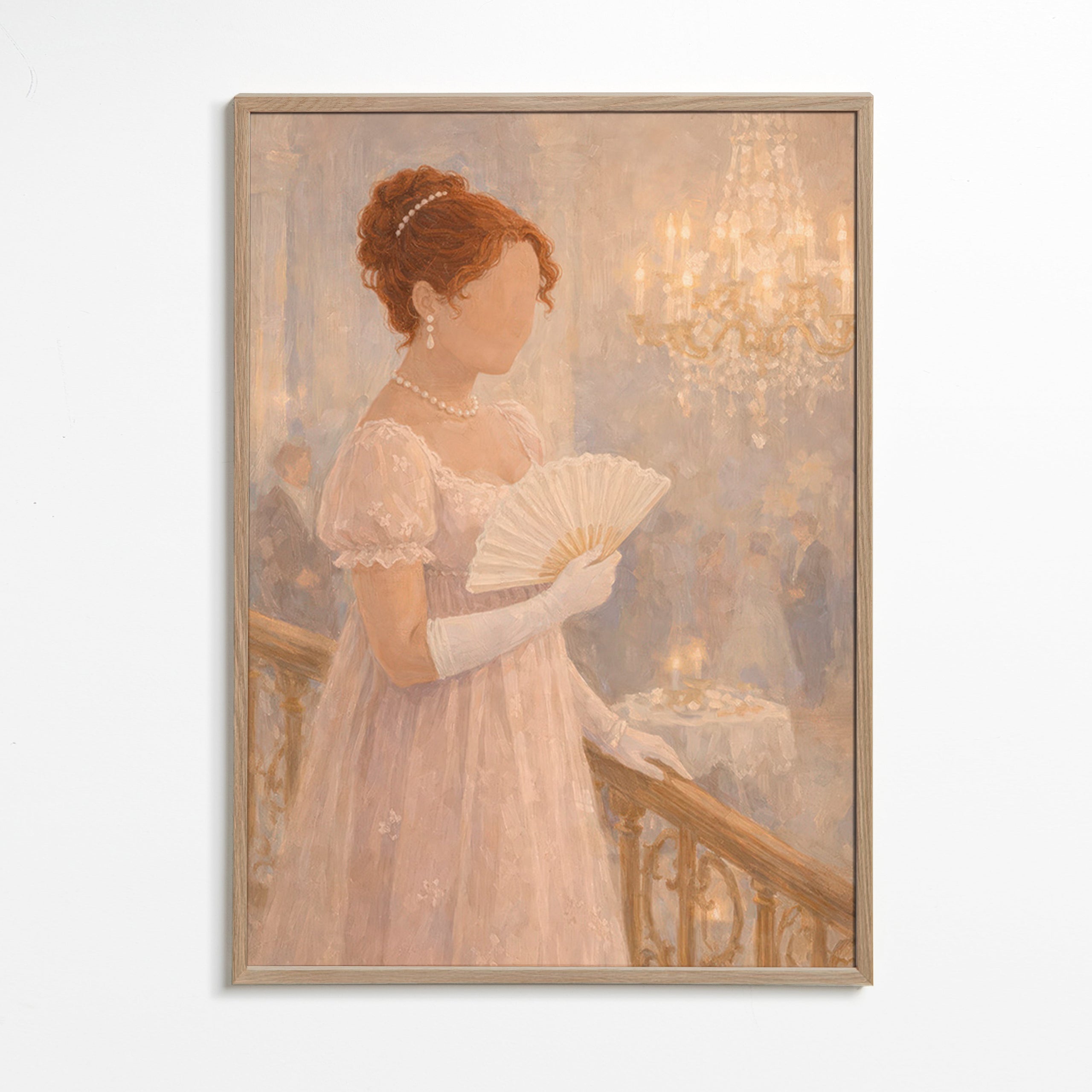 Ilustración de dama en salón de baile antiguo – Oak Frame