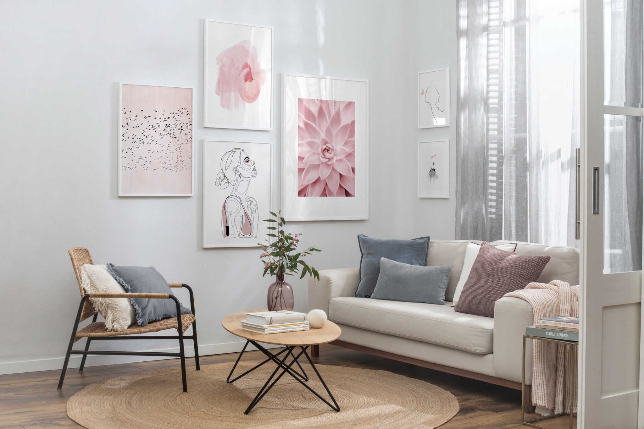 Lámina de una ilustración en tonos rosados  Cuadros modernos y láminas  decorativas – Artesta
